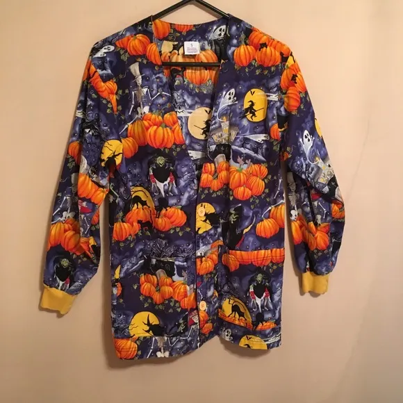 halloween pumpkin scrub jacket